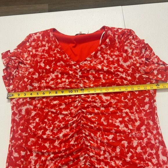 Calvin Klein Women’s 3X Red Abstract Ruched Blouse‎ V-Neck Stretch Top Plus Size - Picture 7 of 9